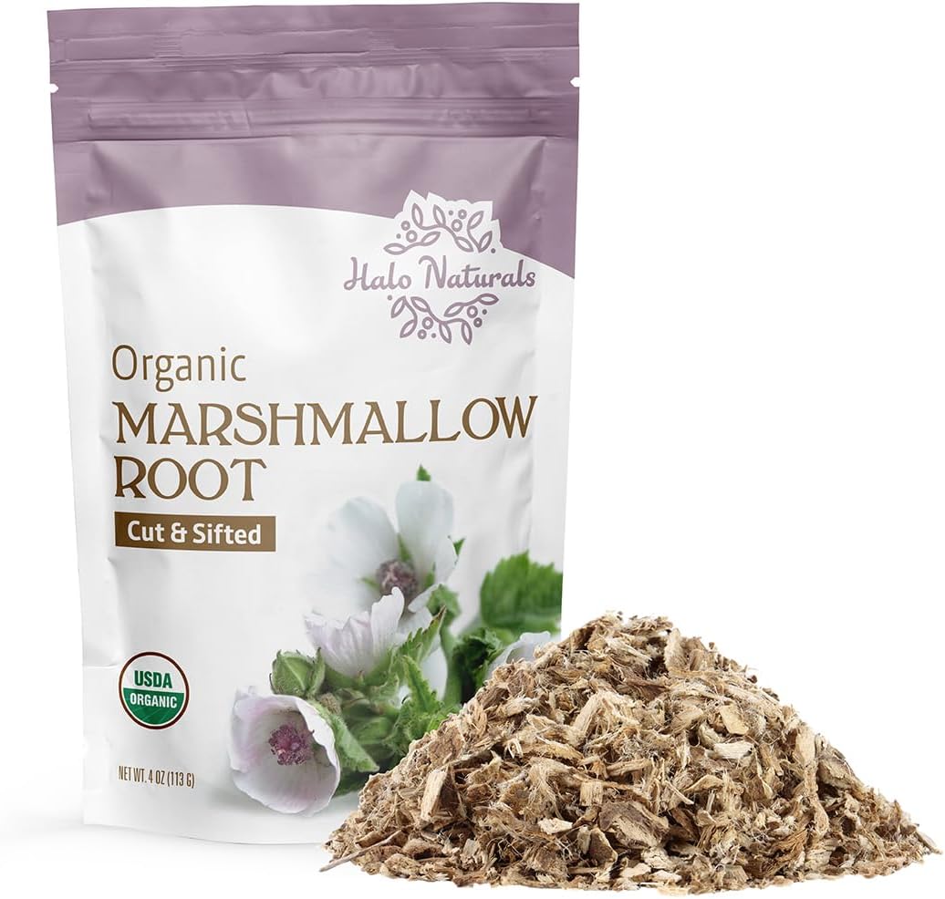 Organic Marshmallow Root Cut & Sifted, 4 Ounces (Althaea officinalis) USDA Certified | Resealable Pouch| Packaged in The USA (Pack of 1)