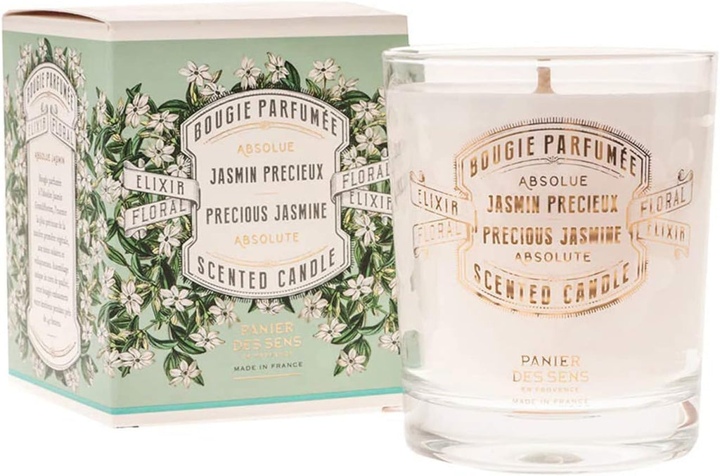Panier des Sens Jasmine Candle - Hand-Poured in Provence, France - Long Lasting Scented Candles - up to 55 Hours Burn Time - Jasmine Scented Candle - 100% Natural Cotton Wick - 6.3 oz