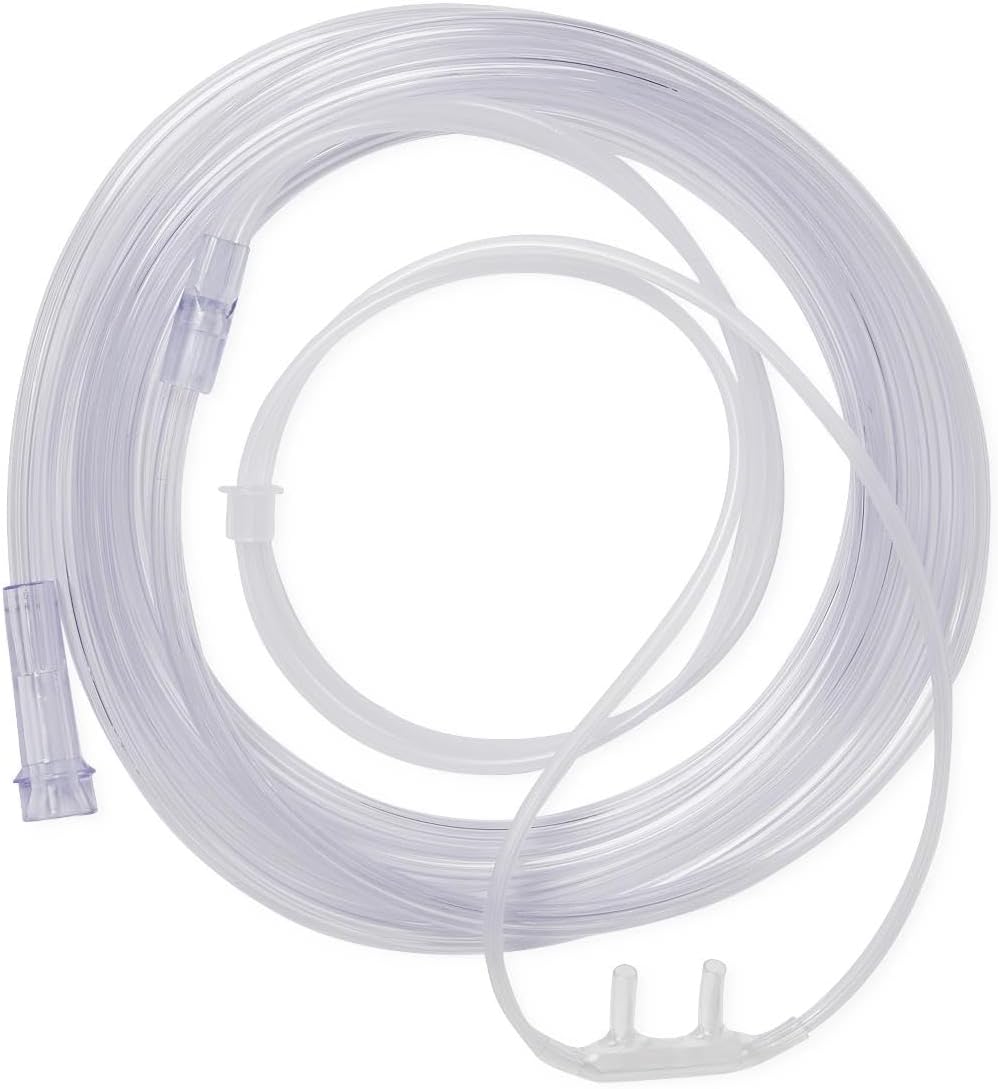 Medline Soft-Touch Nasal Oxygen Cannula with 7-ft Tubing for Adults, Clear, Standard Connector for Seniors & Home Care, Lightweight, 50-Pack