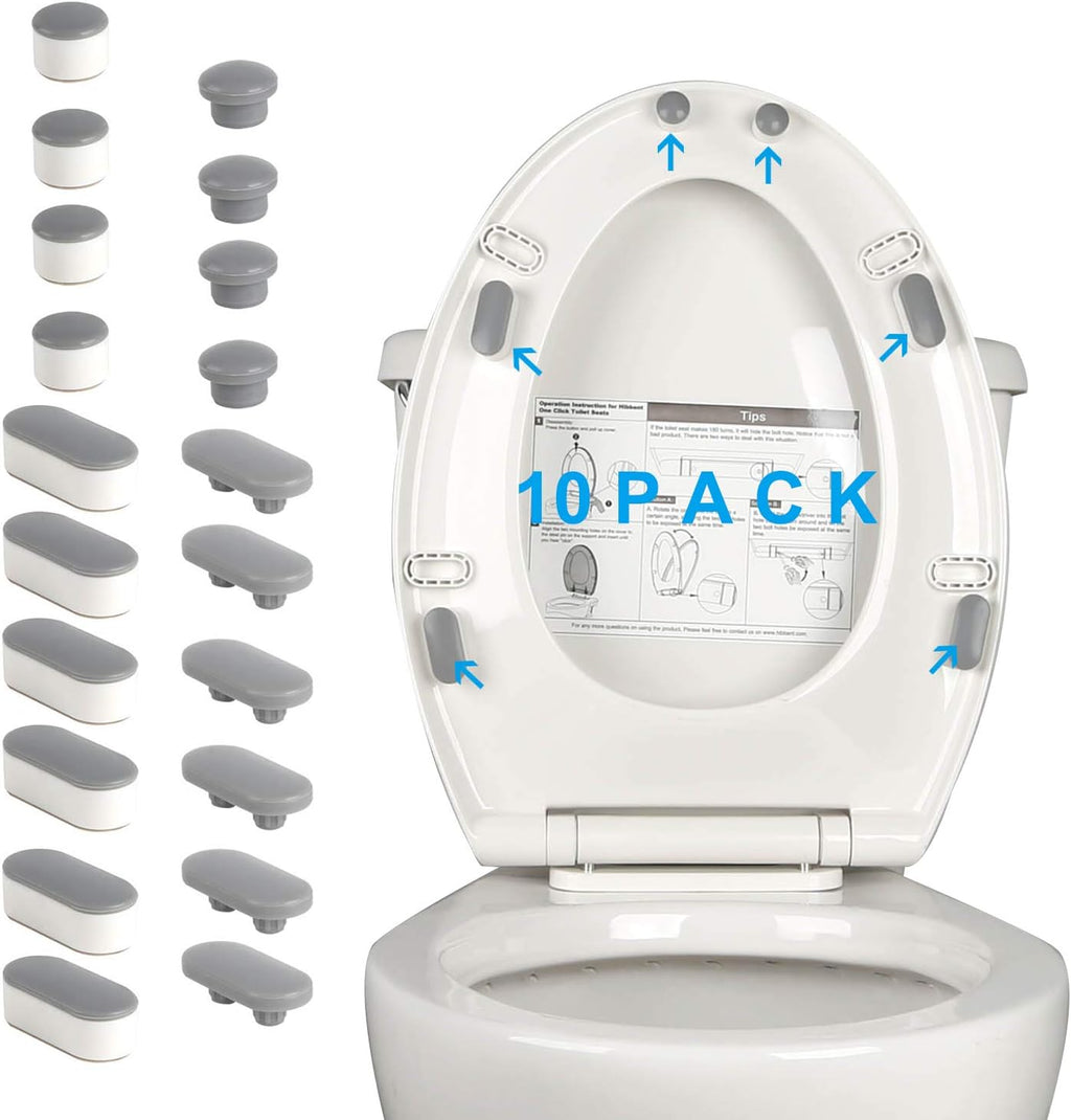 Hibbent 10 Pieces Toilet Seat Bumpers, Universal Buffer Toilet Lid Rubber Bumpers Each One with 2 Thickness TPE Pads(2 Heights) Strong Adhesive Bidet Bumpers Used for Home, Hotel, Hospital