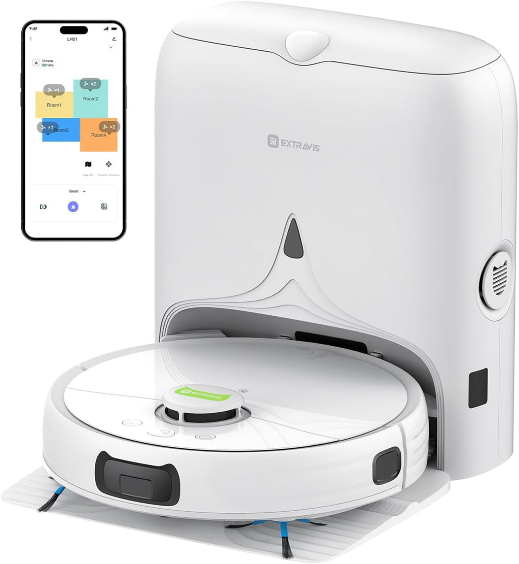 V5 PRO Robot Vacuum and Mop Combo, 10000Pa Suction, Self-Emptying Station, LDS Laser Navigation, Tangle-Free Brush for Pet Hair, Deodorizing Spray, Liftable Mop