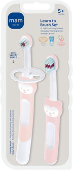 MAM Baby Toothbrush Training Brush 5+ Months – Extra Soft Infant Toothbrush with Safety Shield, Small Rounded Head for First Teeth & Gums, Indicator Bristles, Non Slip Handle, BPA Free (2 Pack)