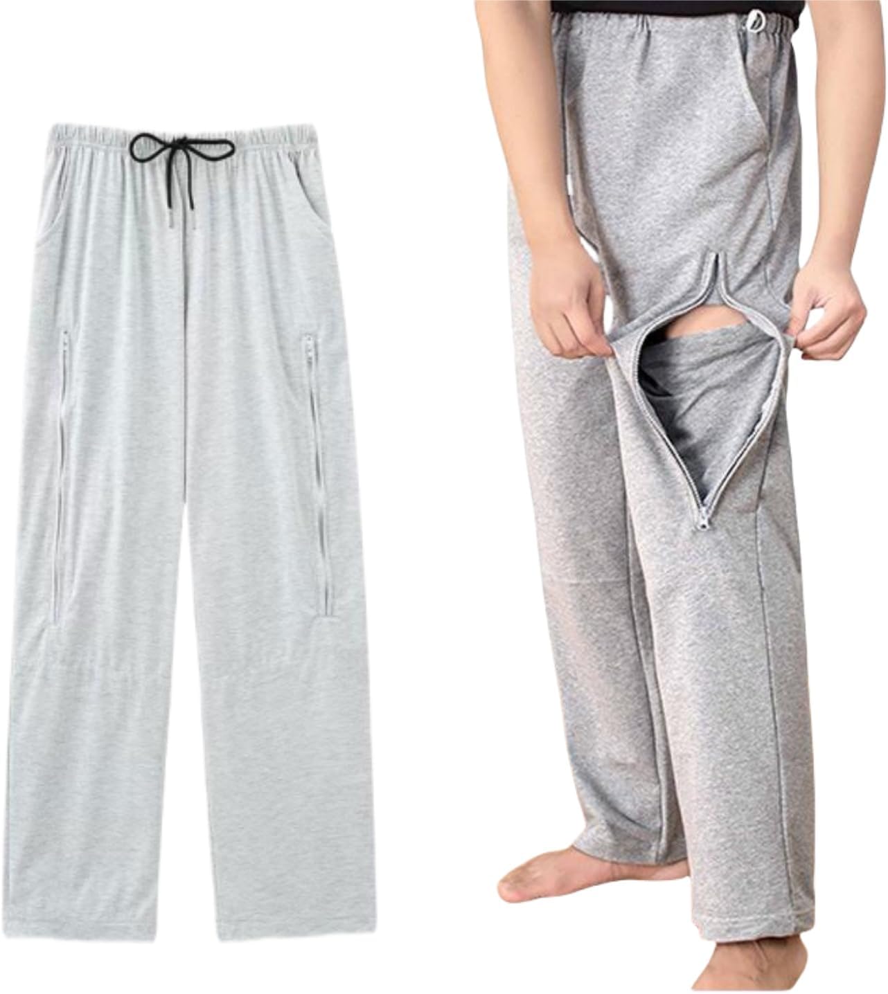 Catheter Leg Bag Pants for Men/Women,Pants for bedridden Patients,Catheter Clothing,Cotton Pants for Urine Bags After Surgery,Drainage Bags Can Be Hidden in Pants Grey