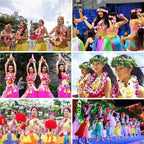 Hawaiian Leis Party Silk Flower Leis 41inch Thicken Hawaiian Leis Garland Headband Leis and Hand Leis for Graduation Hula Dance Luau Party, Photo Prop Wedding Birthday in Outdoors (Pink)