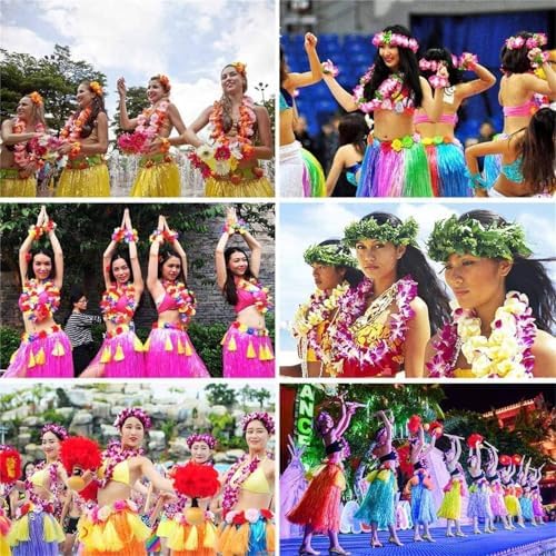 Hawaiian Leis Party Silk Flower Leis 41inch Thicken Hawaiian Leis Garland Headband Leis and Hand Leis for Graduation Hula Dance Luau Party, Photo Prop Wedding Birthday in Outdoors (Pink)