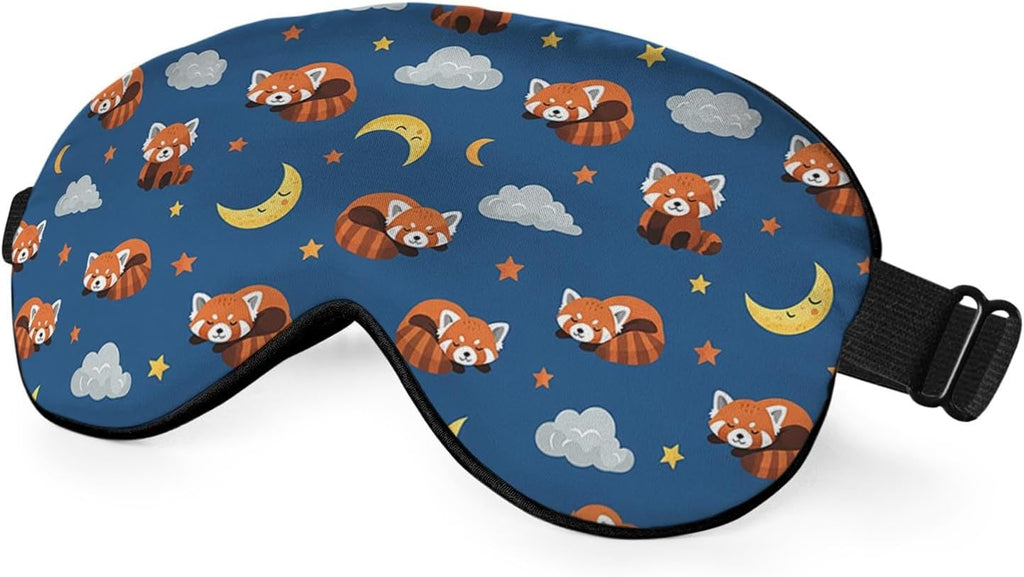 Red Panda Silk Sleep Mask Stars Moon Cloud Night Blue Sleeping Soft Eye Shade Cover for Men Women Boy Girl Airplane Travel with Elastic Strap