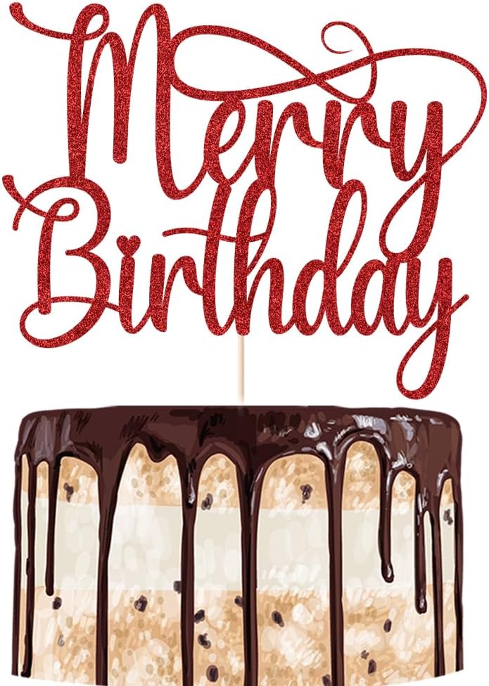 Merry Christmas Birthday cake Toppers,Glitter Christmas Cake Decorations for Holiday Xmas Party, Ice Cream Celebrations，Cake Topper Picks 。