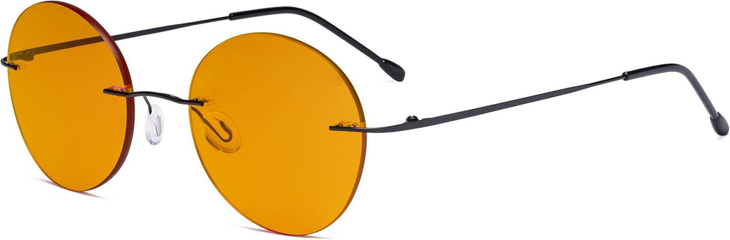 Eyekepper Frameless Blue Light Blocking Glasses with Orange Tinted Lens for Sleeping - Round Rimless Computer Reading Glasses Men Women Black +1.00