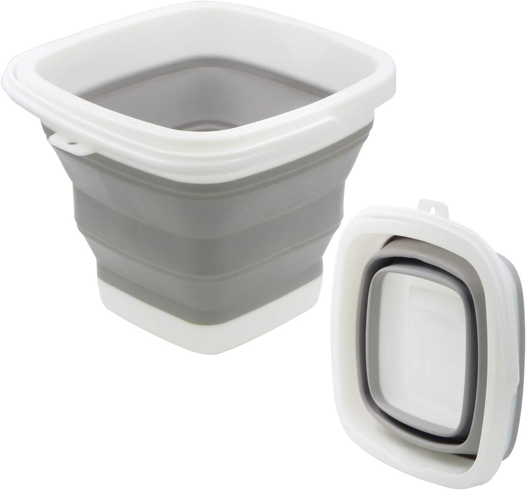 TOSSOW Premium Collapsible Plastic Bucket 10L(2.64 Gallon) Soft Waterpot Mini Square Tub, Bucket Outdoor Fishing, Food Jug, Dog Bowls (Grey)