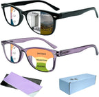 UXAOSVME 2-Pack Photochromic Progressive Readers With Blue Light Blocking, Multi-Focus Reading Glasses for Men & Women