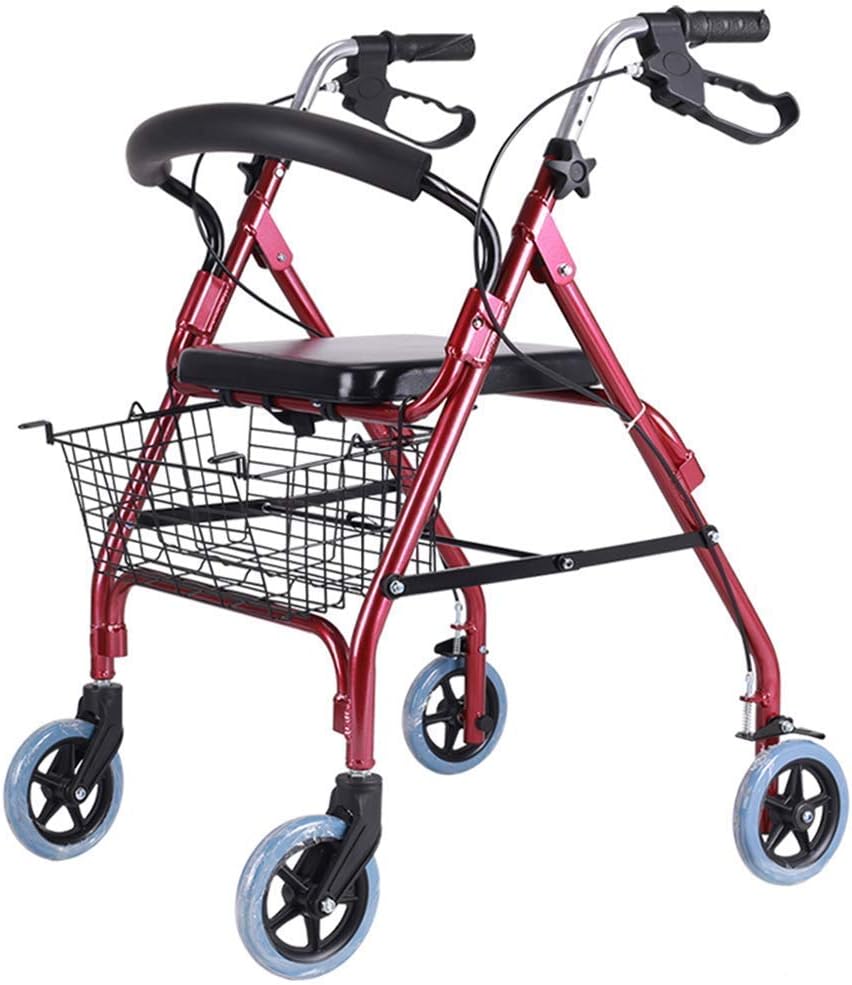 for Seniors 4 Wheel Walker Lightweight Folding Adjustable Height Walking Frame Elderly with Seat Basket Walking Aid Aluminium Adult Walking Frame Walker Durable i(
