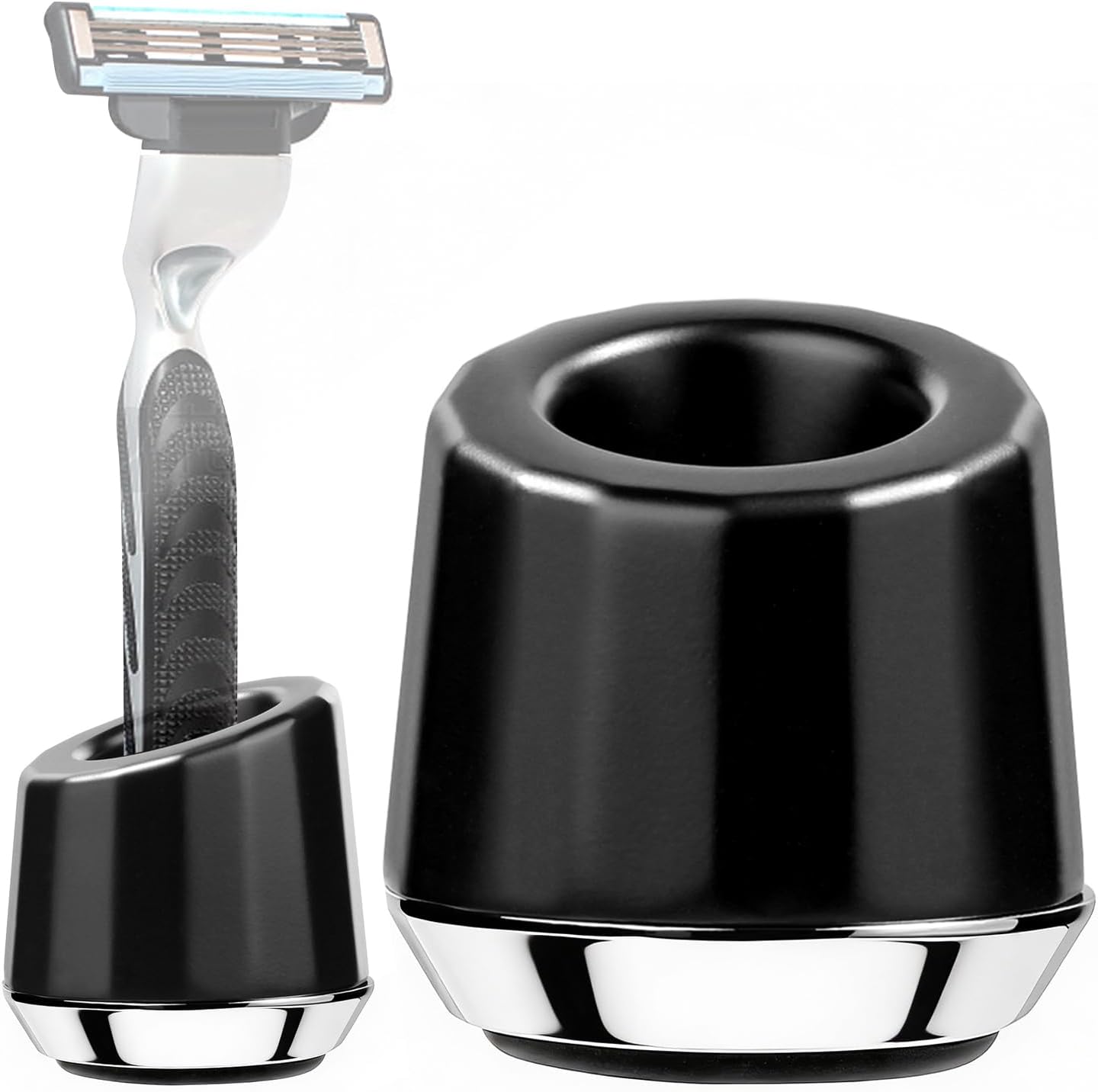 ERAVOR Men's Shaving Razor Stand, Zinc Alloy, Safety Razor Holder Base, Opening Dia 0.75" (1.9cm), Razor Holder for Men (Black)
