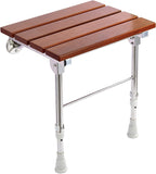 Folding Shower Seat Wall Mounted with Legs, Foldable Shower Chair for Inside Shower, Fold Down Shower Bench for Seniors (Wood, Height Adjustable)