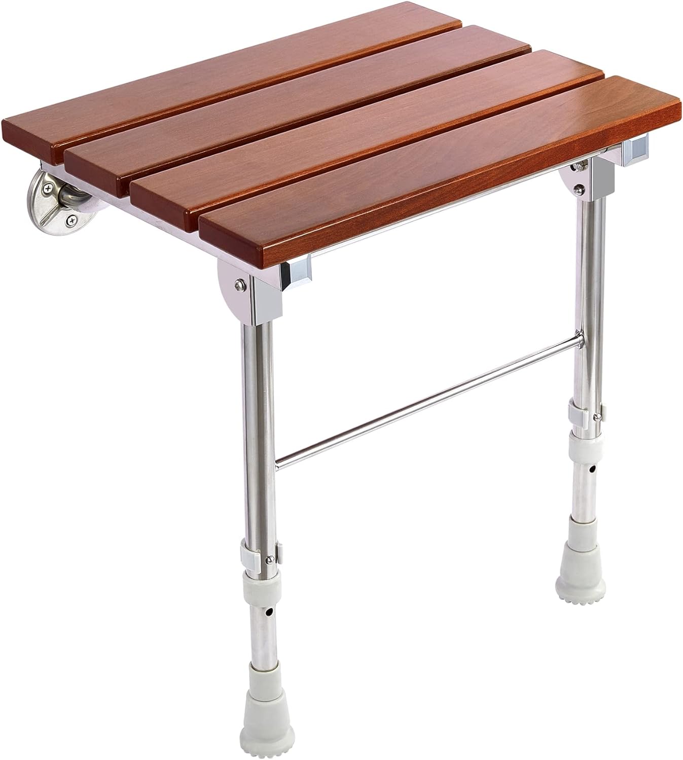 Folding Shower Seat Wall Mounted with Legs, Foldable Shower Chair for Inside Shower, Fold Down Shower Bench for Seniors (Wood, Height Adjustable)