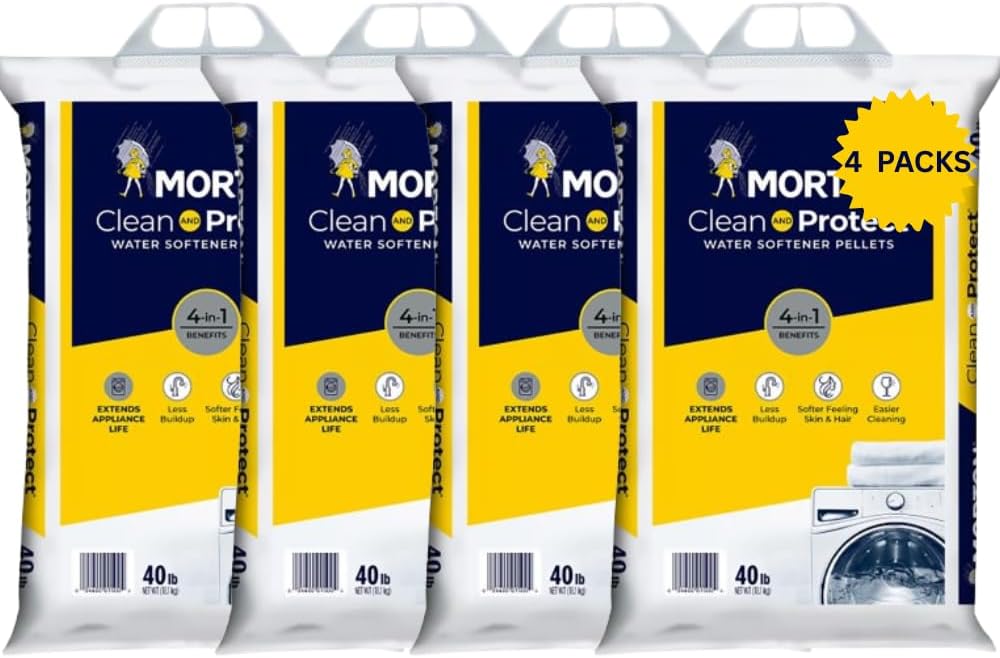 4 Pack Clean and Protect Water Softener Salt Pellets – (40 lb Bags, 160 lbs Total) – Reduces Scale, Softens Hard Water, Appliance Efficiency, Compatible with Water Systems, Sodium Chloride