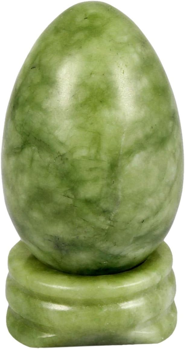 Rockcloud 1.7" Healing Crystal Egg Sphere with Stone Stand, Green Jade