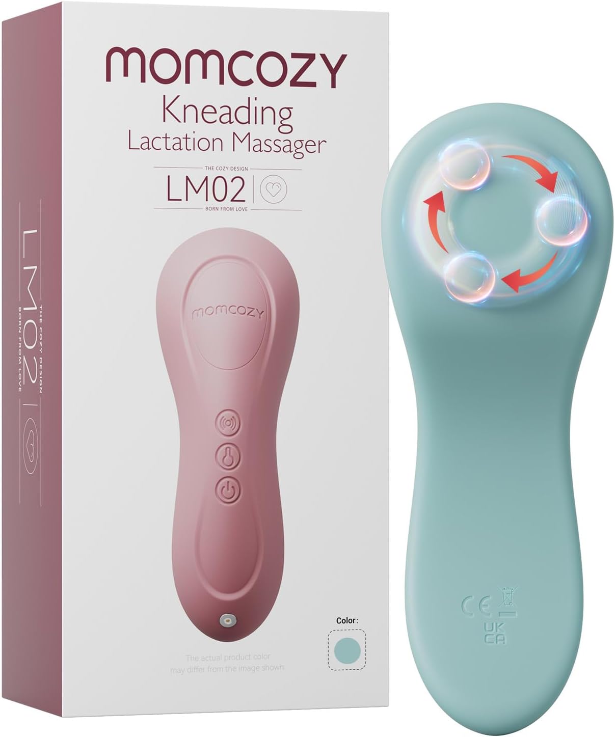 Momcozy Rolling Lactation Massager with Heat, 3-in-1 Real-Like Massage for Relieve Clogged Ducts, Breast Massager Warming for Breastfeeding, Improve Milk Flow, Blue-Green