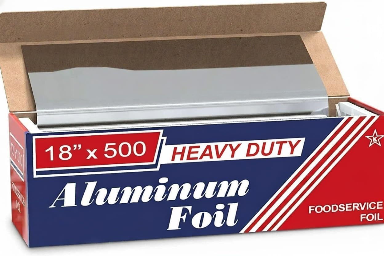 Premium Standard Aluminum Foil Roll – Commercial Grade Silver Foil Wrap for Food Service, Restaurants, Catering, Baking & Home Kitchens (1 Roll) (18" x 500 Feet)
