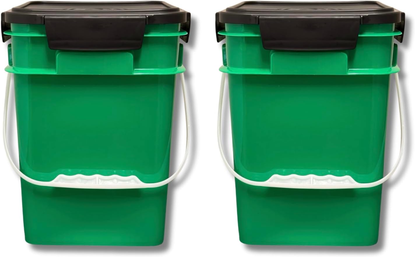 House Naturals 4 Gallon Square Food Grade Plastic Bucket with Lid, Made in USA (Pack of 2) BPA Free (Green)