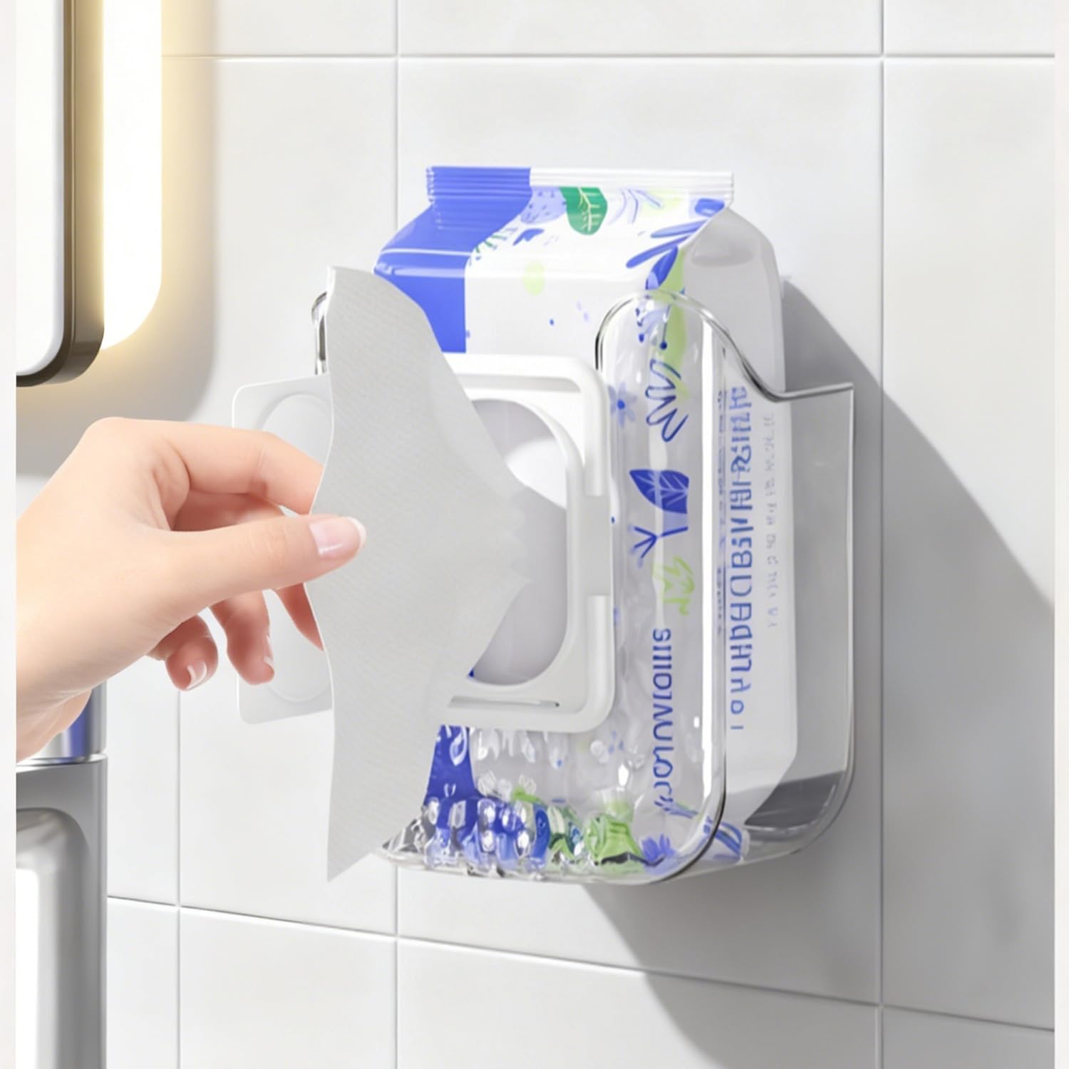 Wall Mounted Tissue Box Holder, Clear Plastic Storage Organizer for Bathroom Kitchen Toilet, No Drill Installation