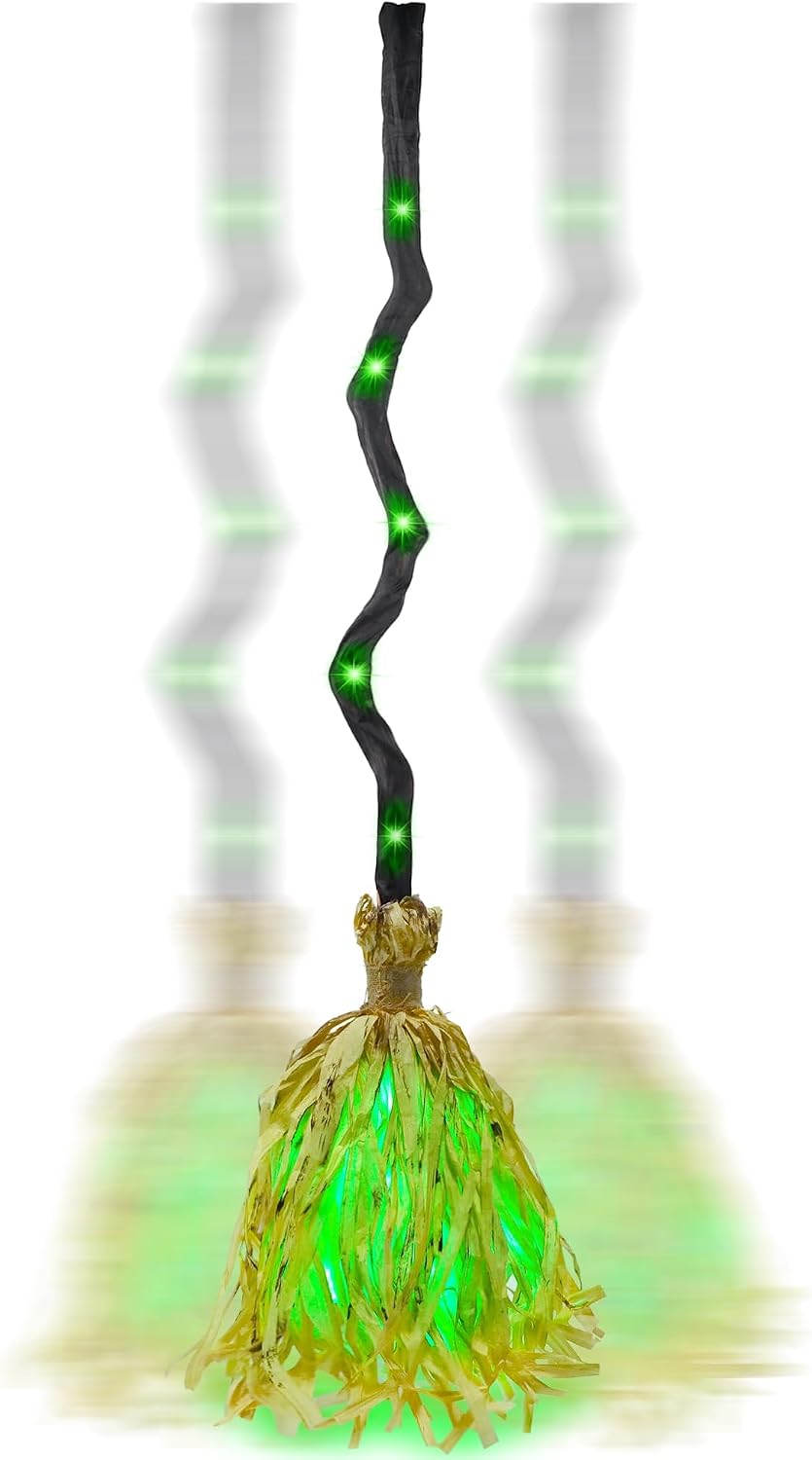 DR.DUDU Witches Broom Halloween Decor - 35" Animated Light up Moving Broomstick with Spooky Sounds, Dancing Magic Witch Broom for Indoor & Outdoor Porch Halloween Party Decorations
