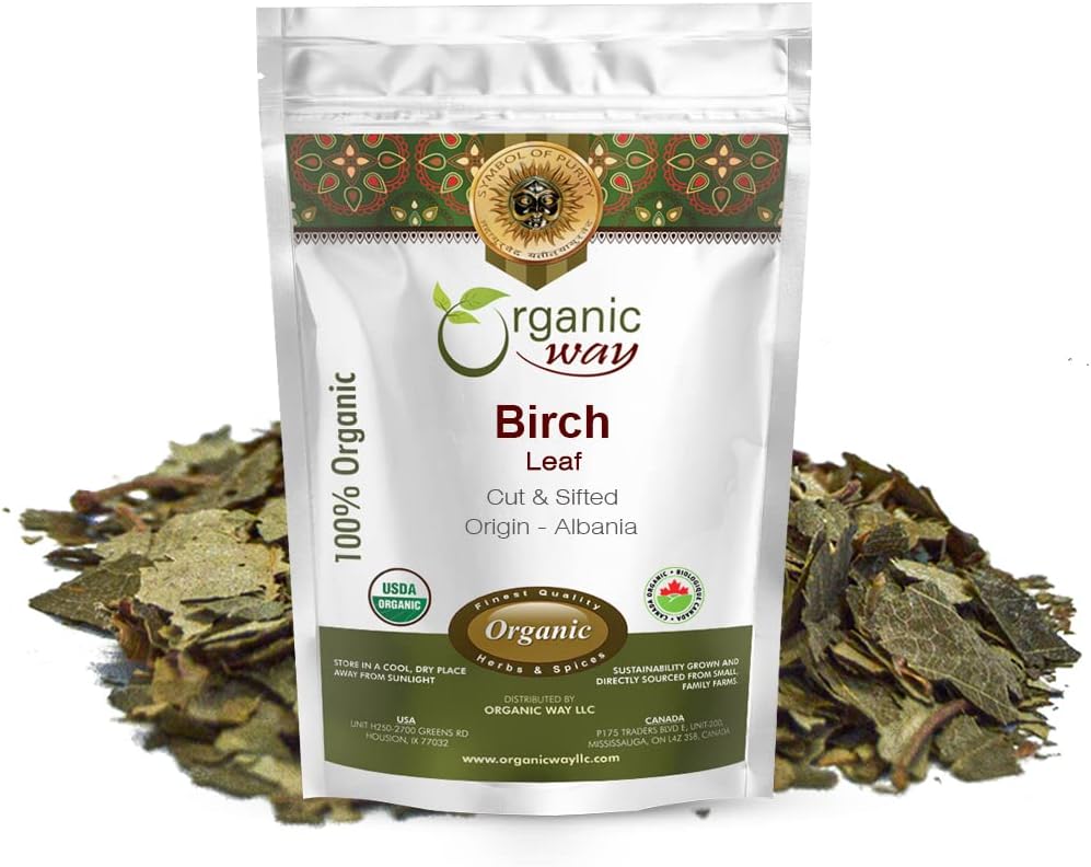 Organic Way Birch Leaf (Betula pendula) Cut & Sifted - European Wild-Harvest | Herbal Tea | Kosher & USDA Certified | Vegan, Non-GMO & Gluten Free | 100% Raw from Albania (1/4LBS / 4Oz)