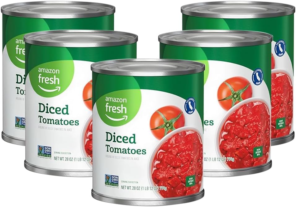 Amazon Fresh, Diced Canned Tomatoes in Tomato Juice, 28 Oz (Previously Happy Belly, Packaging May Vary) (Pack of 5)