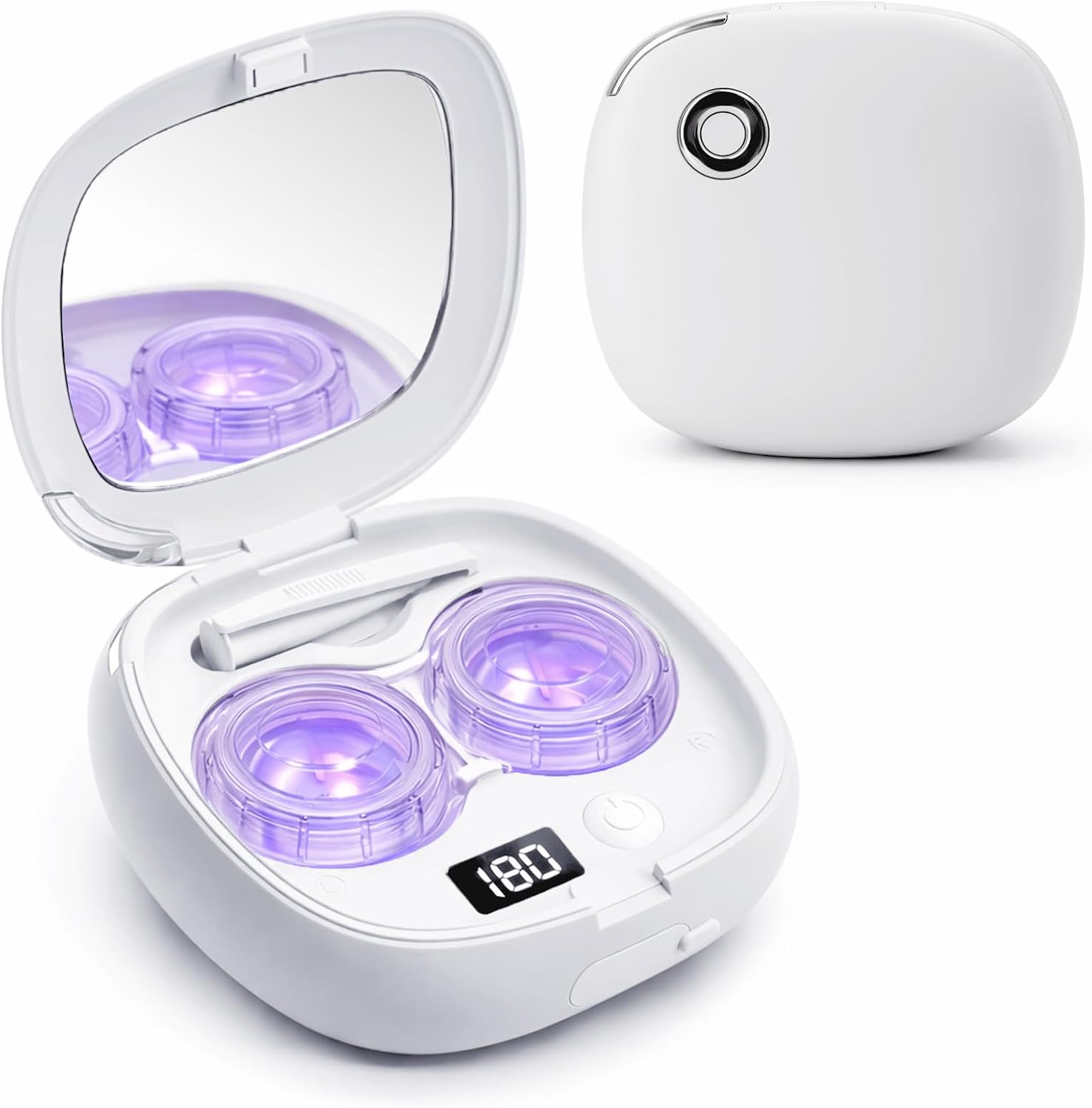 Vastsoon Ultrasonic Contact Lens Cleaner Machine – Portable, Rechargeable Cleaning Kit with 4 Contact Lens Solution Cases, Applicator & Removal Tools – for Travel & Home Use (White)