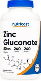 Nutricost Zinc Gluconate 240 Vegetarian Capsules (50mg) - Gluten Free and Non-GMO