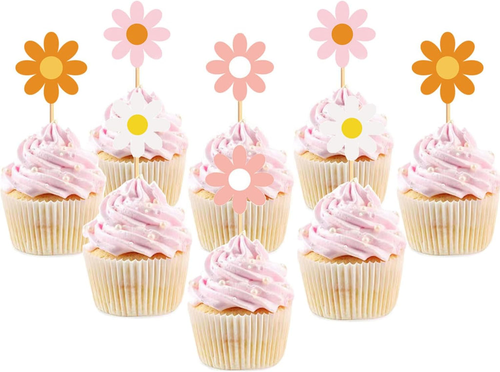 24Pcs Daisy Cupcake Toppers, Flower Cupcake Toppers, Daisy Cake Decorations for Daisy, Spring, Baby Shower, Daisy Birthday Party Decorations (Mixed)