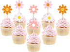24Pcs Daisy Cupcake Toppers, Flower Cupcake Toppers, Daisy Cake Decorations for Daisy, Spring, Baby Shower, Daisy Birthday Party Decorations (Mixed)