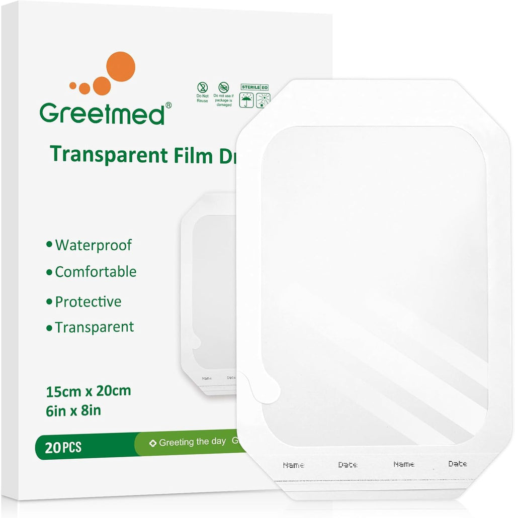 Transparent Film Dressing 6'' x 8'', 20 Packs Clear Waterproof Bandages for Wounds, Large Adhesive Patches Breathable Wound Cover for Post Surgical Shower Swimming Tattoo Aftercare IV Shield