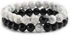2Pcs Matte Lava Rock Volcanic Stone Beads Stretch Bracelet Stacking Frosted Gemstone Turquoise Seed Bracelet for Men Women Couple Stress Relief Aromatherapy Jewelry Gift