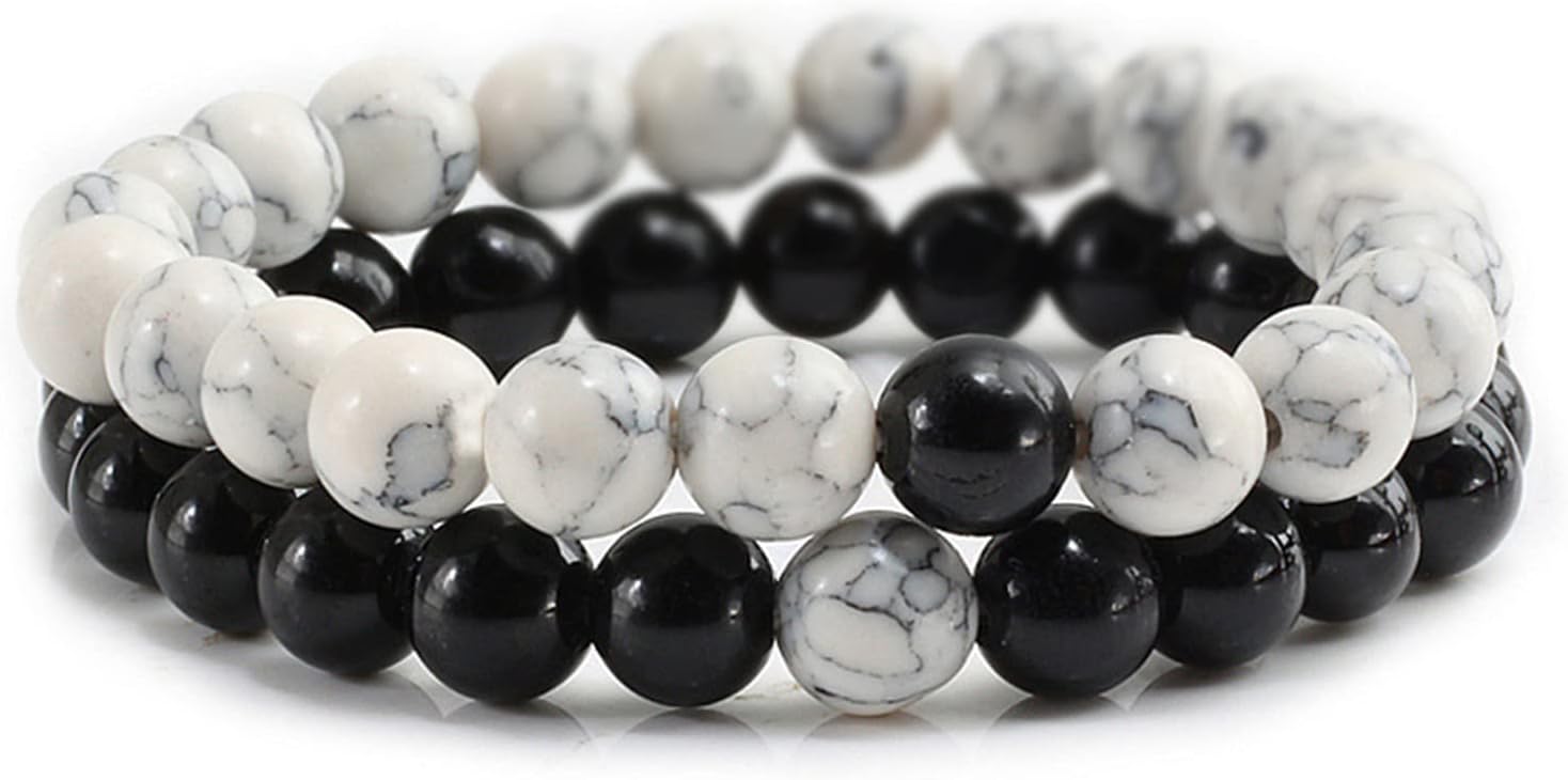 2Pcs Matte Lava Rock Volcanic Stone Beads Stretch Bracelet Stacking Frosted Gemstone Turquoise Seed Bracelet for Men Women Couple Stress Relief Aromatherapy Jewelry Gift