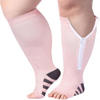 Abodhu Plus Size Compression Socks for Women Open Toe Compression 15-20mmHg Wide Calf Knee High Compression Sock Zipper