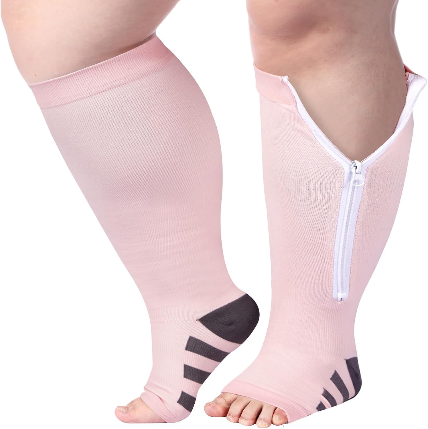 Abodhu Plus Size Compression Socks for Women Open Toe Compression 15-20mmHg Wide Calf Knee High Compression Sock Zipper