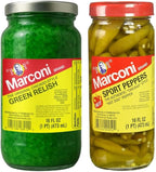 Marconi Sport Peppers & Green Relish 2 Pack | Chicago Style Hot Dog Toppings | Pickled Peppers & Relish Combo | 16 oz Each, 32 oz Total