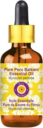 Deve Herbes Pure Peru Balsam Essential Oil (Myroxylon pereirae) with Glass Dropper Steam Distilled 50ml (1.69 oz)