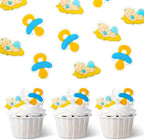 Blue Edible Baby Cake Decorations, Gender Reveal Cupcake Topper Edible, Boy Baby Shower Candy Cookies Chocolates Baking Decor, 16 pcs