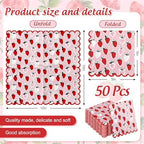 50Pcs Strawberry Paper Napkins Pink Red Summer Fruit Scalloped Disposable Napkin Sweet Decorative Luncheon Dinner Table Napkins for Birthday Baby Shower Wedding Party Supplies