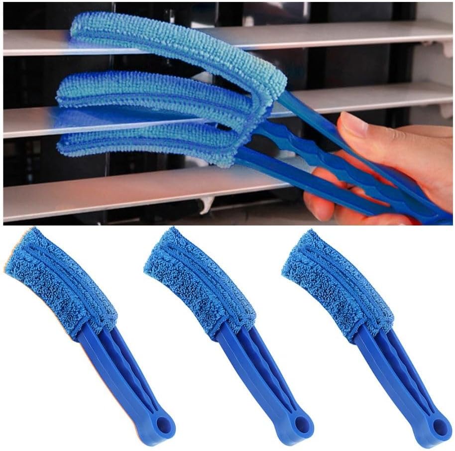 3PCS Mini Duster for Car Air Vent, Automotive Air Conditioner Cleaner and Brush, Vehicle Blind Dust Cleaning Tool for Keyboard, Window, Shutter, Universal for SUV, Truck, RV（Blue）