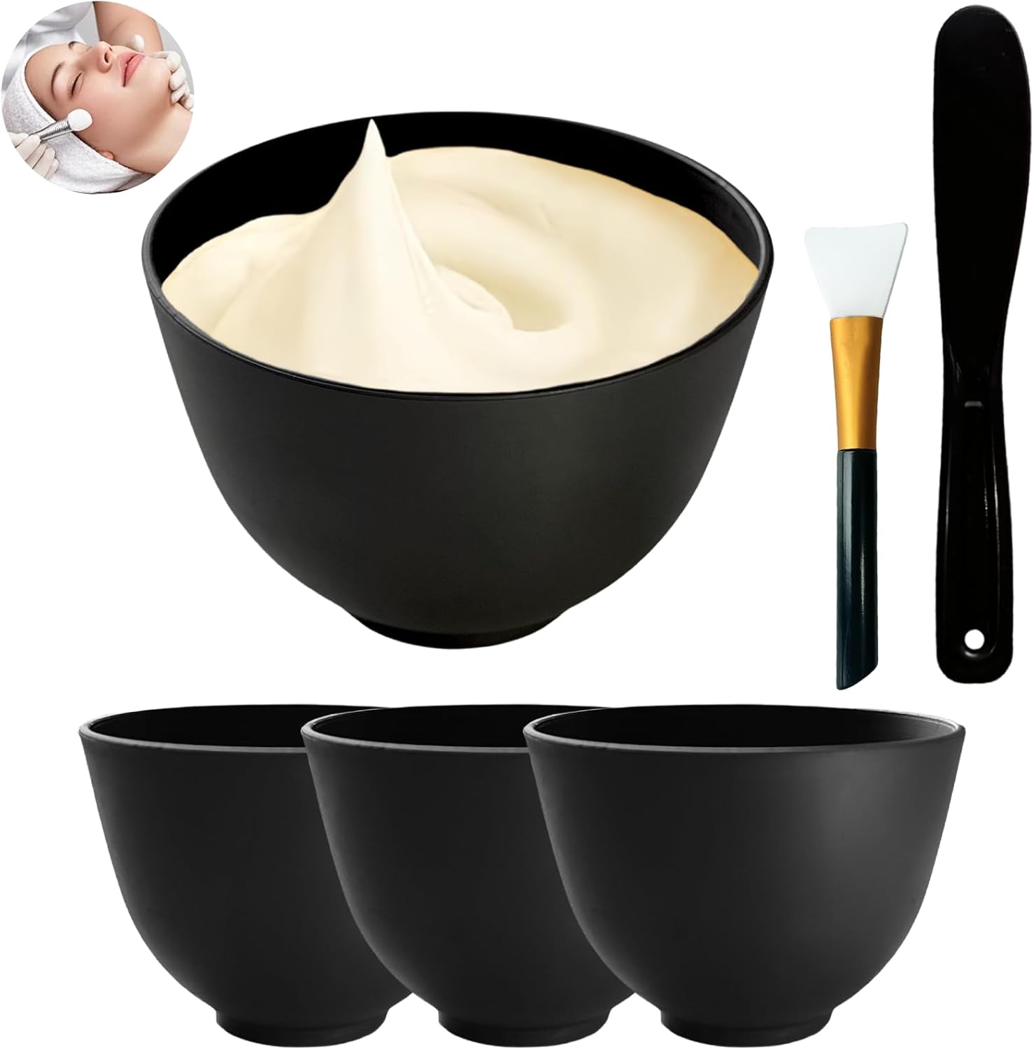 6Pcs Silicone Mixing Bowls, Silicone Bowls for Facials, DIY Face Mask Mixing Bowl for Home Salon Spa Face Skin Applicator Bowl, Black