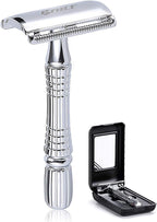 BAILI Classic 3-Piece Double Edge Safety Razor Wet Shaving for Men Women with Platinum Blade and Mirrored Travel Case BD176