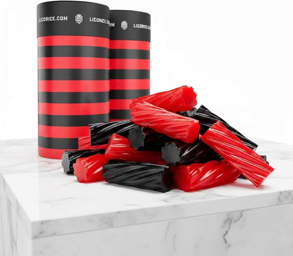 Licorice.com | Red and Black Licorice | Licorice Candy Twists | | Soft & Chewy Australian Licorice In Yummy & Sweet Strawberry Flavor | Pack of 2