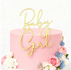 1PCS Baby Girl Cake Topper, Gold Mirror Acrylic Girl Birthday Cake Sign Decorations, Cake Charm Supplies for Baby Shower Girl's Birthday Party Cake Dessert Decoration