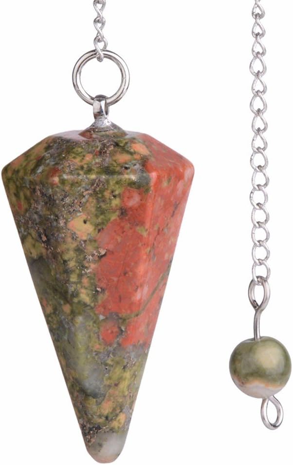 Justinstones Natural Unakite Gemstone Rock Crystal Hexagonal Pointed Reiki Chakra Pendant Pendulum