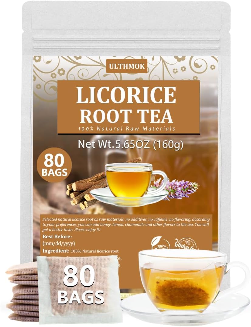 Premium 80 Licorice Root Tea Bags, Made with 100% High Sweetness Wild Licorice Root, No Additives & Caffeine Free.