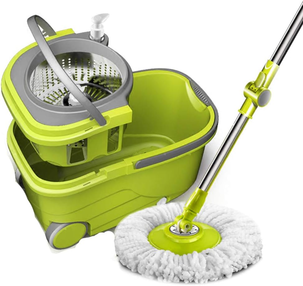 Rotating mop Double Drive Separable Hand wash Free Hand Pressure Automatic Drying Wet and Dry Mop Bucket, 2 mop Heads