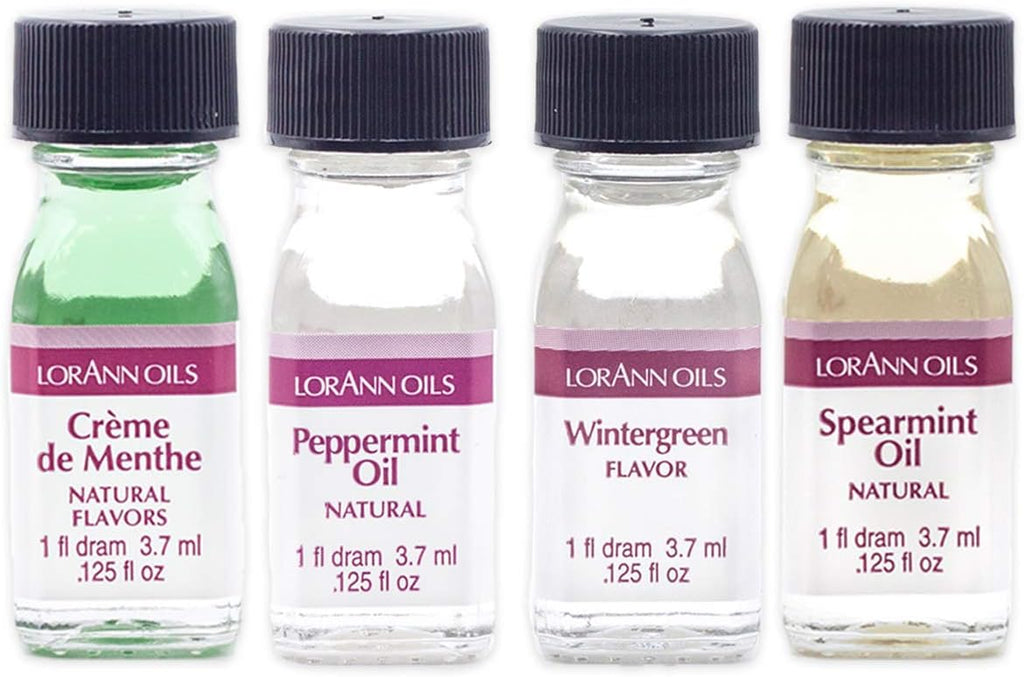 LorAnn Oils Super Strength Flavoring, Used For Candy Making, Flavoring Extracts, Baking, Hard Candy, & Flavor Oils - Bold, Natural Flavors 4X Stronger Than Extracts, Mint Variety, 4 Pack, 0.125 fl oz