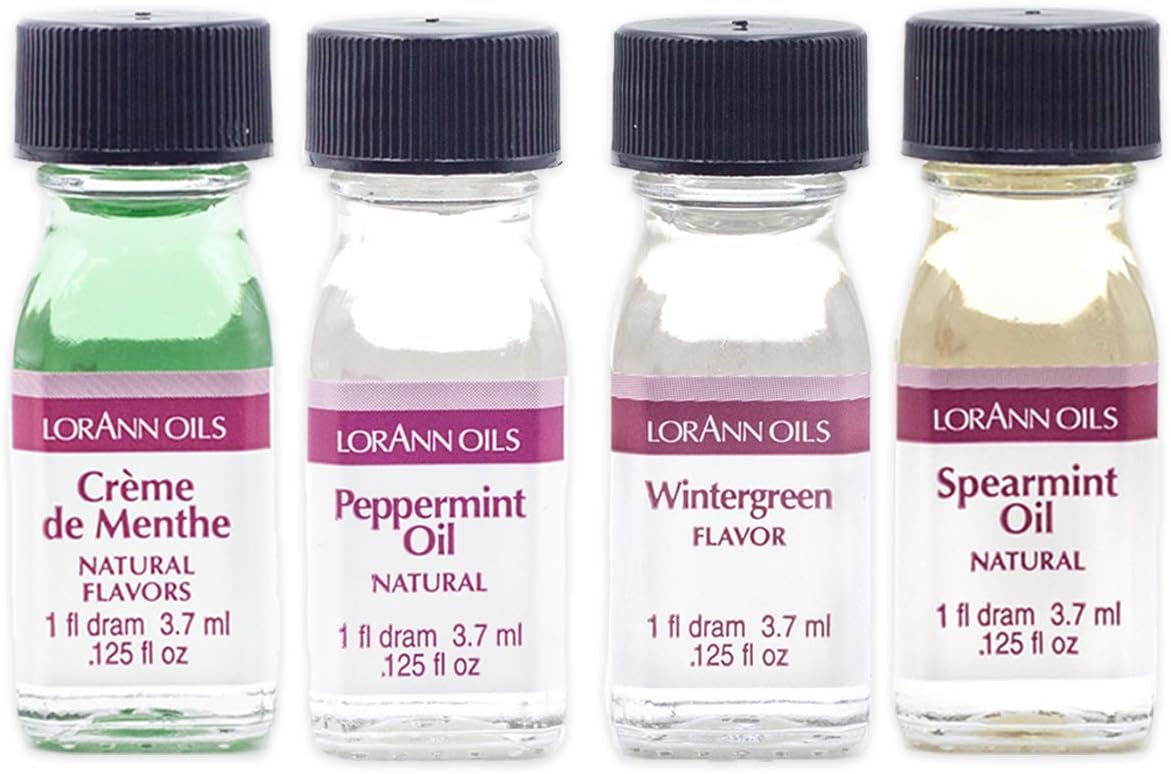 LorAnn Oils Super Strength Flavoring, Used For Candy Making, Flavoring Extracts, Baking, Hard Candy, & Flavor Oils - Bold, Natural Flavors 4X Stronger Than Extracts, Mint Variety, 4 Pack, 0.125 fl oz